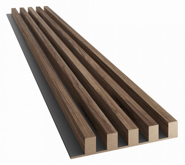 Akustický panel, podklad MDF deska, široká lamela, ořech, 30x275 cm