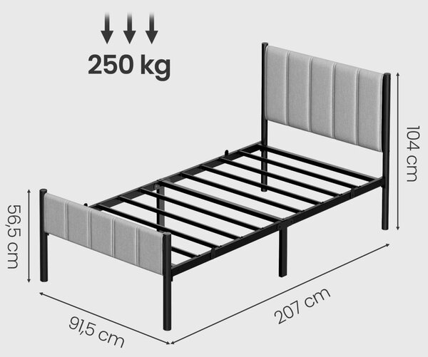 SONGMICS Čalouněná postel Vasagle Jinka 90x200 černá/šedá