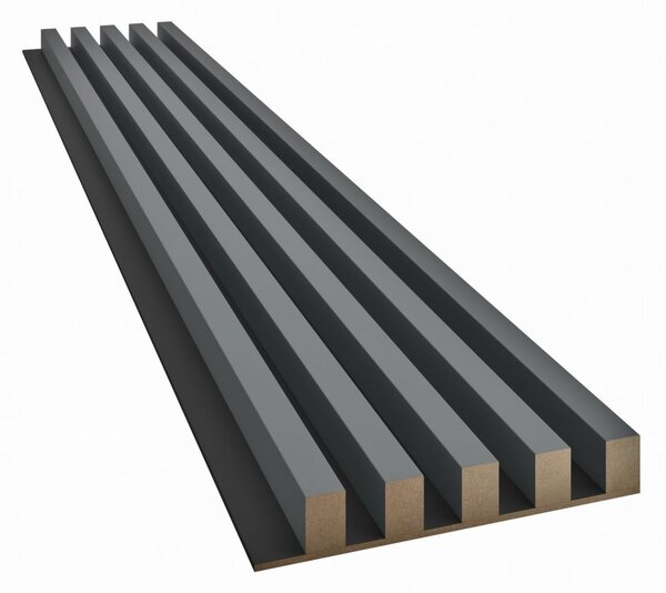 Akustický panel, podklad MDF deska, široká lamela, grafit, 30x275 cm