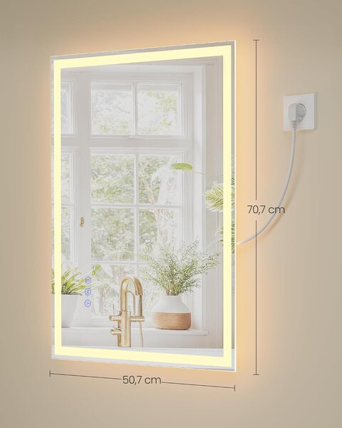 SONGMICS Dotykové obdélníkové nástěnné zrcadlo s LED osvětlením Bivo 50,7 cm bílé