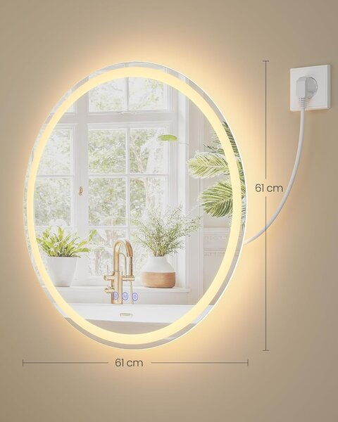 SONGMICS Dotykové nástěnné zrcadlo s LED osvětlením Bivo 61 cm bílé