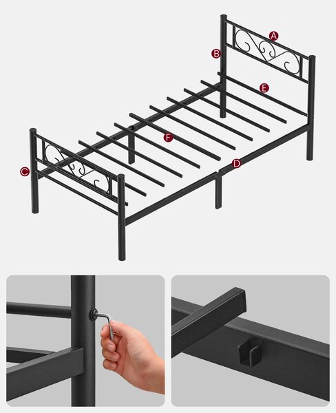 KOVOVÁ POSTEL, 90/200 cm černá Boxxx - Jednolůžkové postele, Online Only