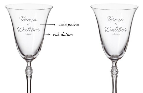 Crystalite Bohemia Svatební skleničky na bílé víno se jmény novomanželů 250 ml 2KS