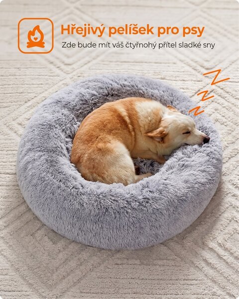SONGMICS Plyšový pelíšek Fluffys XL 80 cm šedý