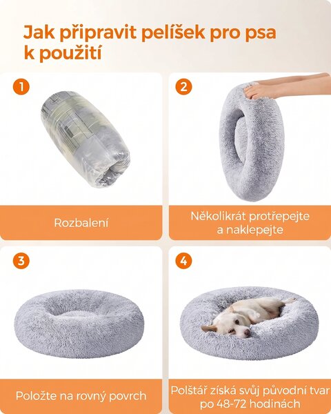SONGMICS Plyšový pelíšek Fluffys XL 80 cm šedý
