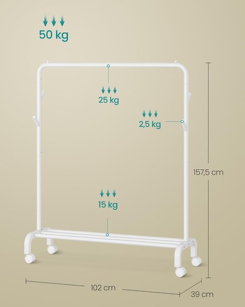 SONGMICS Pojízdný stojan na oblečení Vron 102 cm bílý