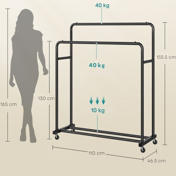 SONGMICS Pojízdný stojan na oblečení Loki 110 cm černý