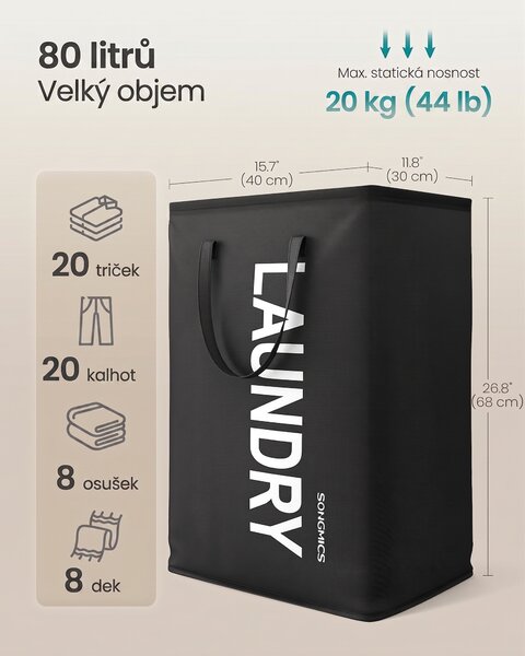 SONGMICS Skládací koš/taška na prádlo Cinty 80 L černý