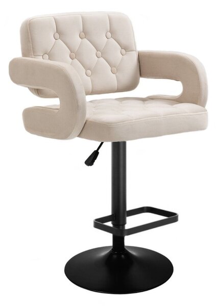 LuxuryForm DESIGN Barová židle ADRIA VELUR na černé kulaté podstavě - krémová