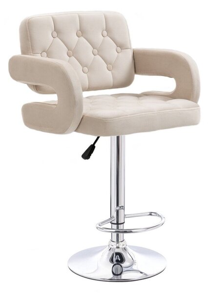 LuxuryForm DESIGN Barová židle ADRIA VELUR s kulatou stříbrnou podstavou – krémová