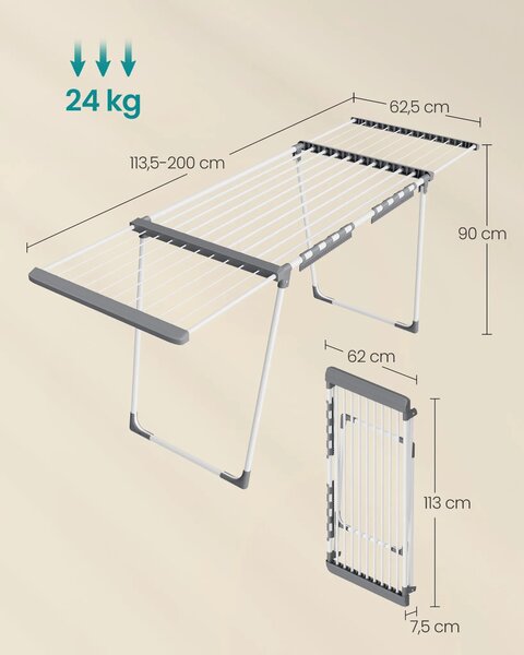 SONGMICS Šířkově nastavitelný sušák na prádlo Grent 90 cm bílý/šedý