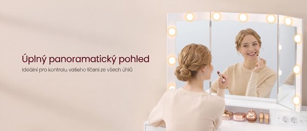 SONGMICS Toaletní stolek s LED osvětlením a nabíjecí stanicí Vasagle Niro 107 cm bílý