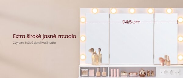 SONGMICS Toaletní stolek s LED osvětlením a nabíjecí stanicí Vasagle Niro 107 cm bílý