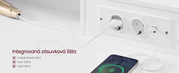 SONGMICS Toaletní stolek s LED osvětlením a nabíjecí stanicí Vasagle Niro 107 cm bílý