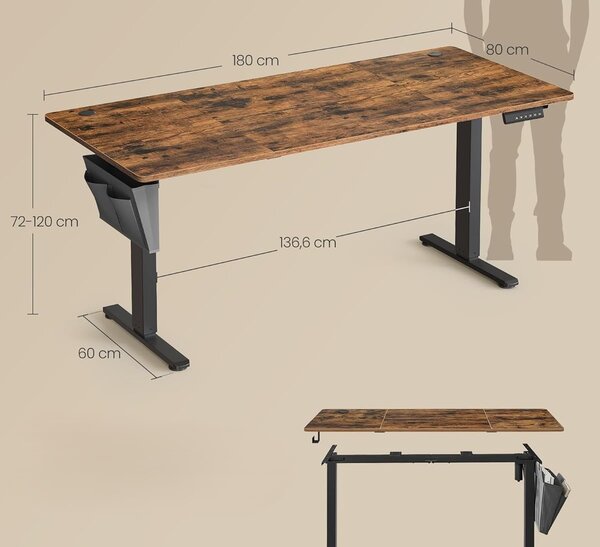 SONGMICS Elektricky nastavitelný psací stůl Vasagle Foral 180 cm černý/hnědý