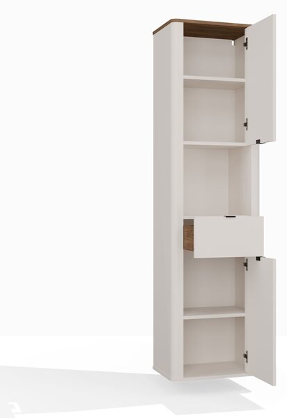 TP Living Vysoká závěsná koupelnová skříňka Cordoba 2D1S 48 cm kašmír/dub Castello
