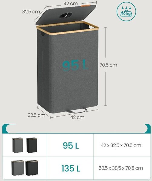 SONGMICS Koš na PET láhve Nikodem 95 L šedý