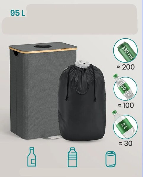SONGMICS Koš na PET láhve Nikodem 95 L šedý