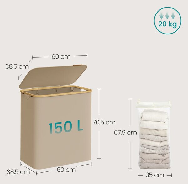 SONGMICS Koš na prádlo Leslie 150 L béžový