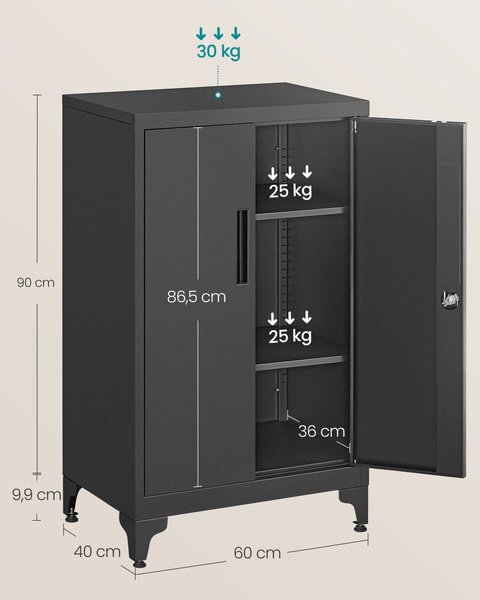 SONGMICS Kovová kancelářská komoda Otis 60 cm černá