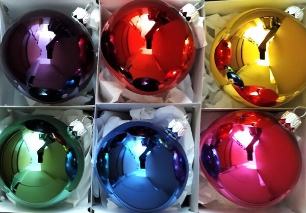 Slezská tvorba Sada skleněných vánočních retro ozdob koule hladká barvy bez dekoru