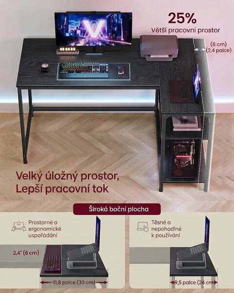 SONGMICS Rohový psací stůl Vasagle Endas 120 cm černý