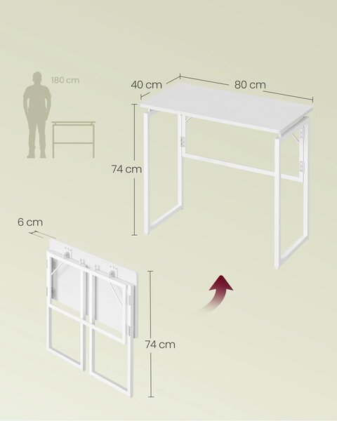 SONGMICS Skládací kancelářský stůl Vasagle Bura 80 cm bílý
