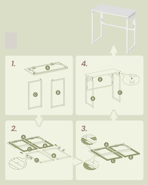 SONGMICS Skládací kancelářský stůl Vasagle Bura 80 cm bílý