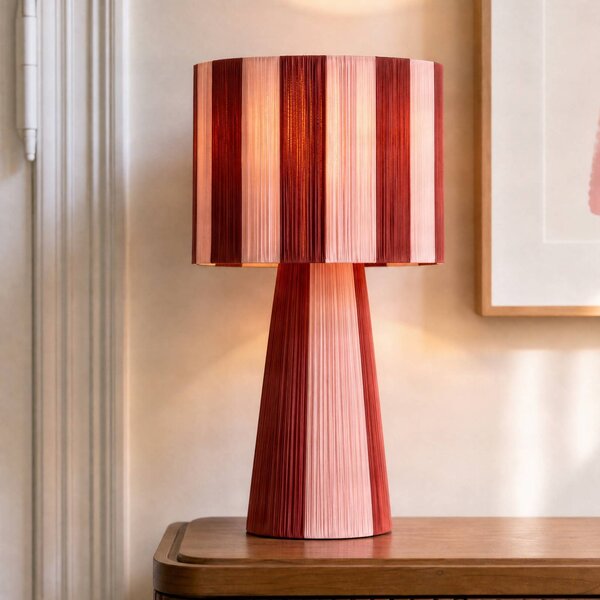 Lindby Stolní lampa Suly, červená/růžová, bavlna, výška 40 cm, Červená, Obývací pokoj / jídelna, Textil / tkanina / hedvábí, Young lifestyle