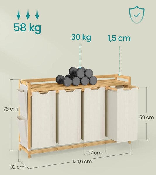 SONGMICS Bambusový koš na prádlo Alexis 200 L krémový