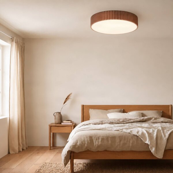 Lindby Stropní světlo Zoey, Ø 52 cm, taupe, len, stmívatelný, Hnědá / rez, Obývací pokoj / jídelna, Textil / tkanina / hedvábí, Moderní