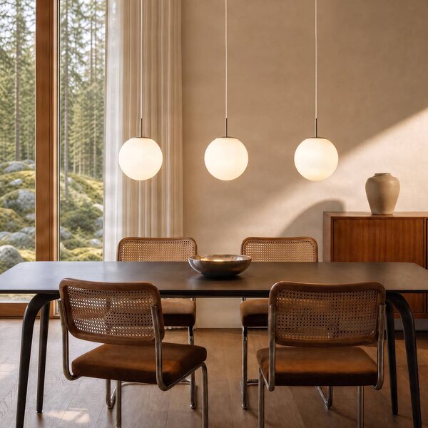 Lindby Závěsné světlo Marike, 3ramenné, délka 120 cm, bílá/niklová, stmívatelný, Bílá / opál, Obývací pokoj / jídelna, Sklo, Moderní