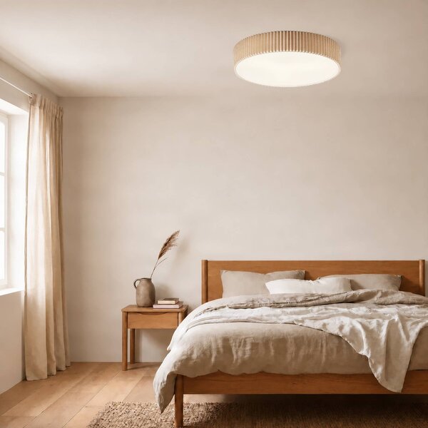 Lindby Stropní světlo Zoey, Ø 52 cm, béžové, plátno, stmívatelný, Krémová / jantar, Obývací pokoj / jídelna, Textil / tkanina / hedvábí, Moderní