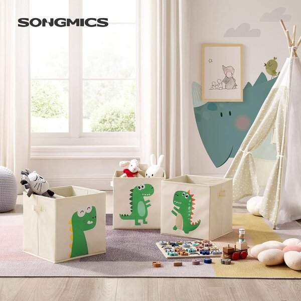SONGMICS Sada 3 ks dětských úložných boxů Erny zelená/béžová
