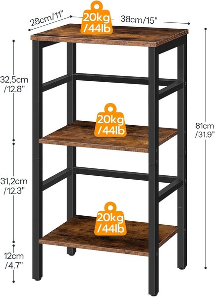 Regál Vasagle Viola 38 cm černý/hnědý