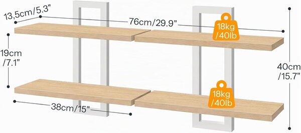 Sada 2 ks nástěnných polic Vasagle Myre hnědá/bílá