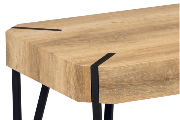 Konferenční stolek TINGE — 110x60x43 cm, MDF bělený dub, černý kov