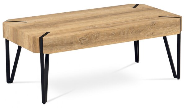 Konferenční stolek TINGE — 110x60x43 cm, MDF bělený dub, černý kov