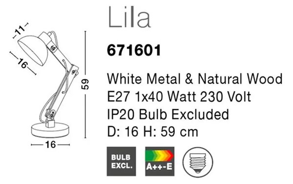 Dřevěná stolní lampa Lila bílá