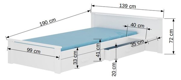 ADRK Postel ALDEX Shelf, CH-Alde-Sh-W-190-E1958, 180x80 cm s policí, bílá