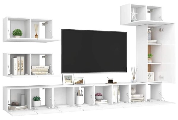 8dílný set TV skříněk bílý kompozitní dřevo 3078716