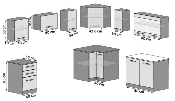 Kuchyňská linka Belini 360 cm bílý lesk / černý lesk s pracovní deskou Lidia2 INF LIDIA2/6/WT/WB/0/B1