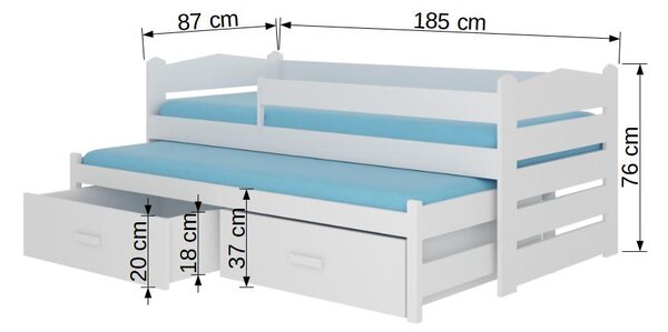 ADRK Rozkládací postel TIARRO, CH-Tia-W-186-E1342, 180x80 cm se zábradlím, bílá