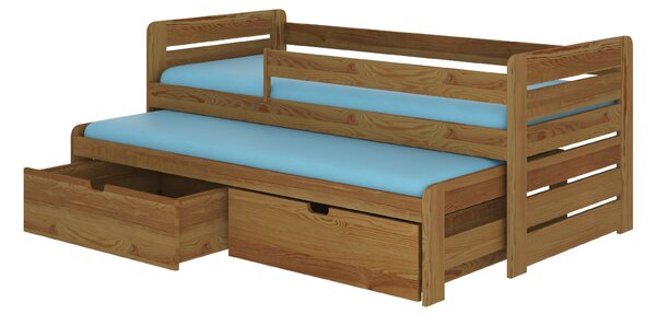 ADRK Rozkládací postel TOMI, CH-Tom-OAK-186-E1417, 180x80 cm se zábradlím, tmavý dub