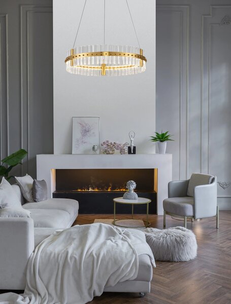 LED stmívatelný platinum zlatý moderní lustr Kezo – Zlatá