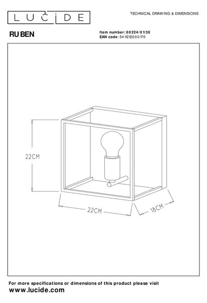 Lucide 00224/01/30 nástěnné svítidlo Ruben 1x40W | E27