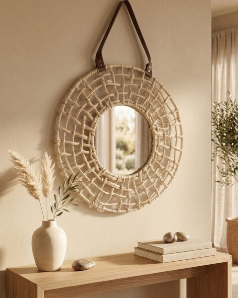 Zrcadlo PALACI 60 cm 60 cm Papírové lano Přírodní