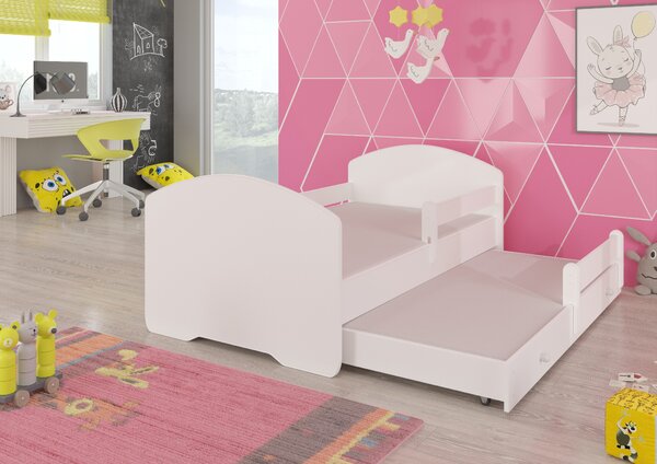 ADRK Rozkládací postel PEPE II, CH-Pep-II-Bar-W-E084, 160x80 cm se zábradlím a matrací, bílá