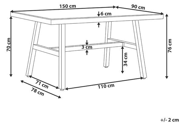 Zahradní jídelní stůl CANETTO 150 cm 90 cm Sklo Černá