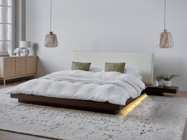 LED postel Umělá kůže ZEN 160 x 200 cm Tmavý jasan